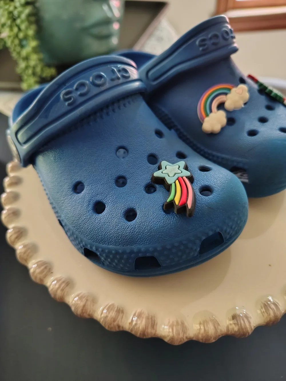 Blue Kids Crocs-Style Clog with Rainbow & Star Charms Sz.7